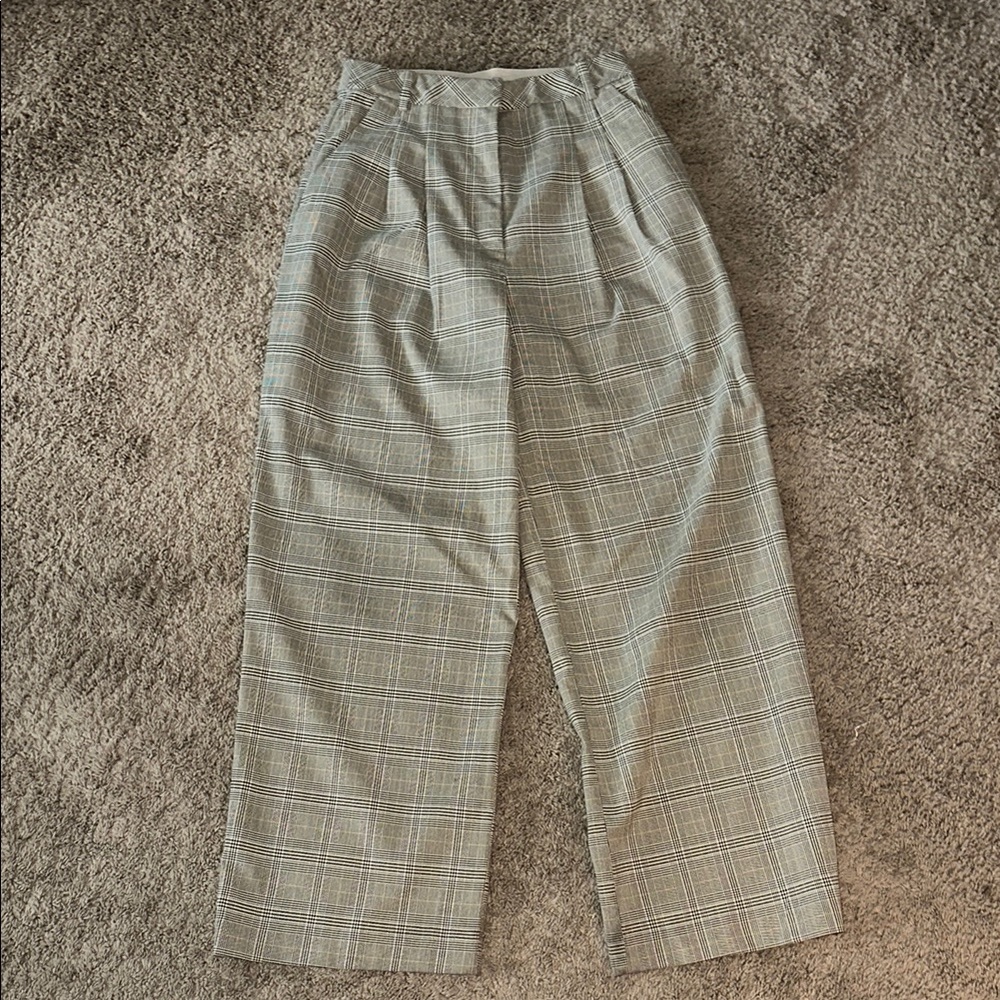 H&M Plaid High-Waisted Wide-Leg Trousers